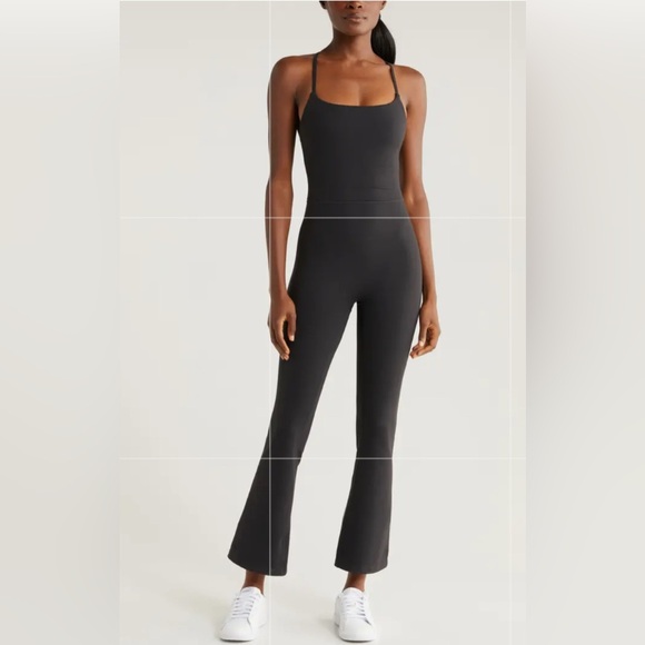 Zella Black Flex Anti-Chafe Breathable 4-Way Stretch Soft Flare Jumpsuit NWT L - Picture 1 of 16